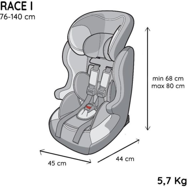 Bilbarnstol med bälte NANIA RACE I 76-140 cm R129 från 3 till 10 år  Justerbart nackstöd Tiltbar bas Grå Tillverkad i Frankrike 131e | Fyndiq