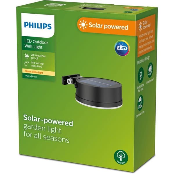 Vägglampa - PHILIPS - Vynce - Solcellsdriven rund - Svart