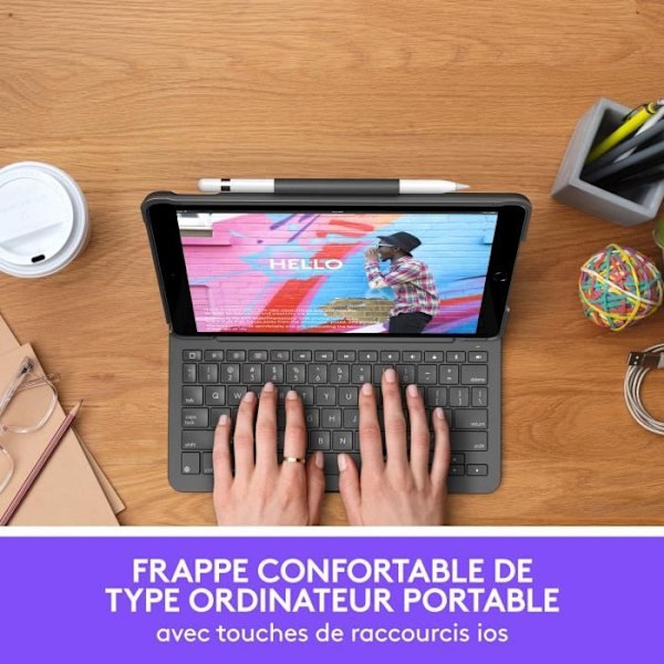 LOGITECH - Bluetooth-tangentbordsfodral för iPad 10.2 (7:e generationen) Slim Folio iPad 10.2 (7:e, 8:e och 9:e generationen) - AZERTY - Grå