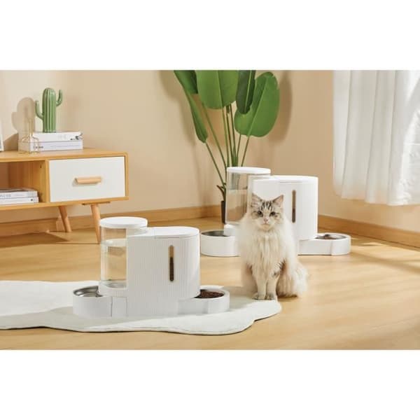 DUPLO Torrfoder- och vattendispenser - M PETS - 1,3 kg / 3 L - 40 x 16,2 x 29,1 cm - Vit