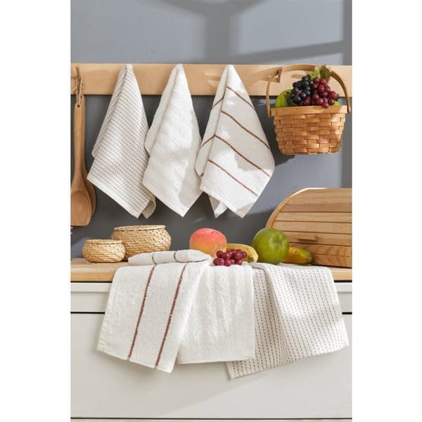 Set med 6 badhanddukar - 30 x 50 cm - Krämfärgad