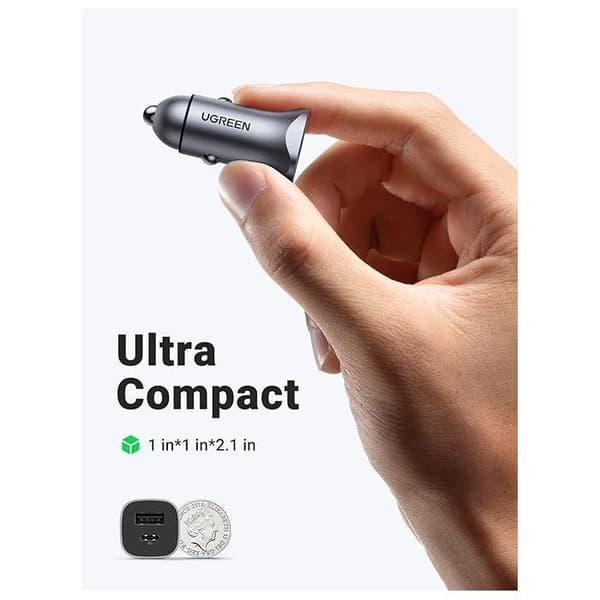 Billaddare - UGREEN - 1 USB-C + 1 USB-A - 63W - Grå