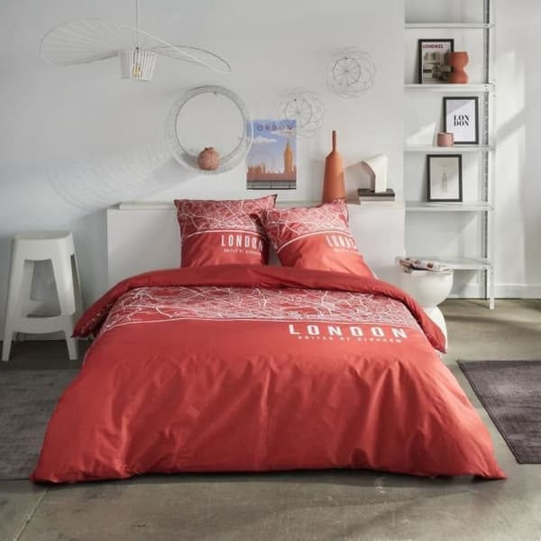 Sängkläder - IDAG - JAVA - 2 personer - 240x220 cm - Bomull - Londontryck - Röd