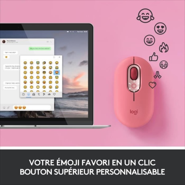 Logitech POP Mouse trådlös mus med anpassningsbara emojis, Bluetooth, USB, Multi-Device - Rosa