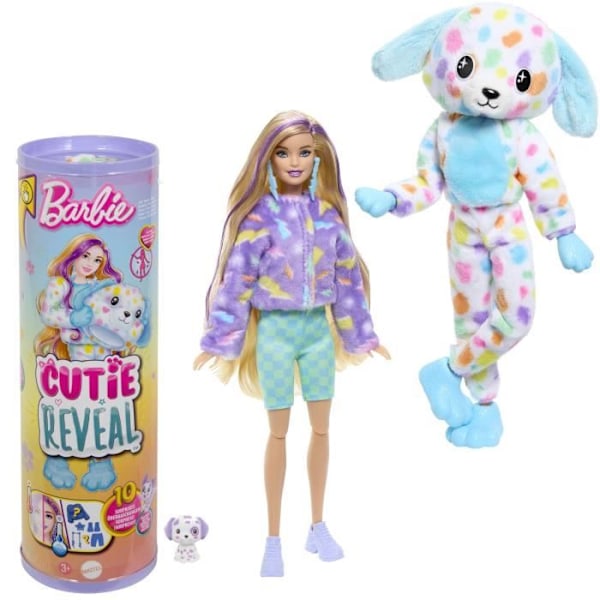 Barbie-Barbie Cutie Reveal-Dalmatian Doll Reve Färgglad, 10 överraskningar HRK41