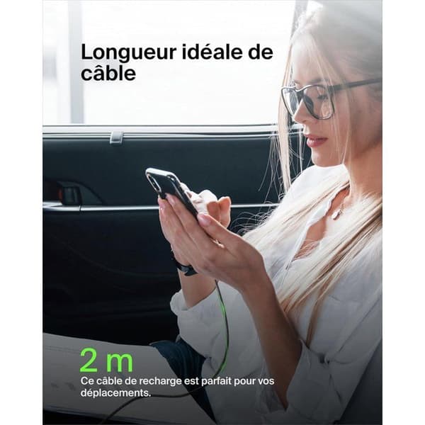 Flätad kabel - BELKIN - USB-C till USB-A - 2 m - Svart
