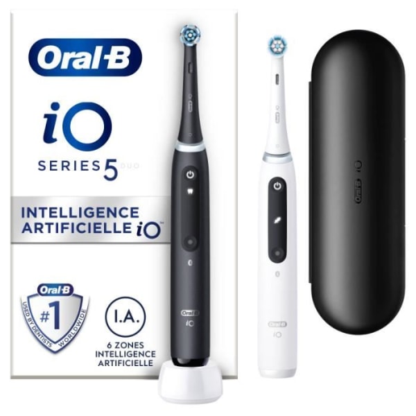 Oral-B iO 5-pack med 2, svarta och vita elektriska tandborstar, 2 borsthuvuden