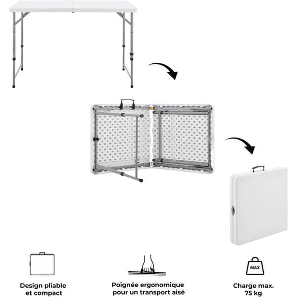 Fällbart receptionsbord för 4, 122 cm, stålram & PEHD-skiva, vit – höjd 58/74 cm Vit one size