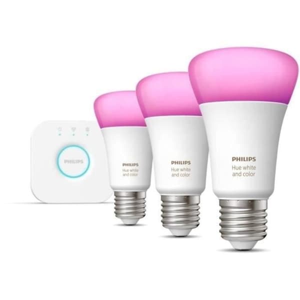 Philips Hue White and Color Ambiance, Starter Kit 3 Bulbs E27, 75W, Bluetooth, arbetar med Alexa, Google och HomeKit