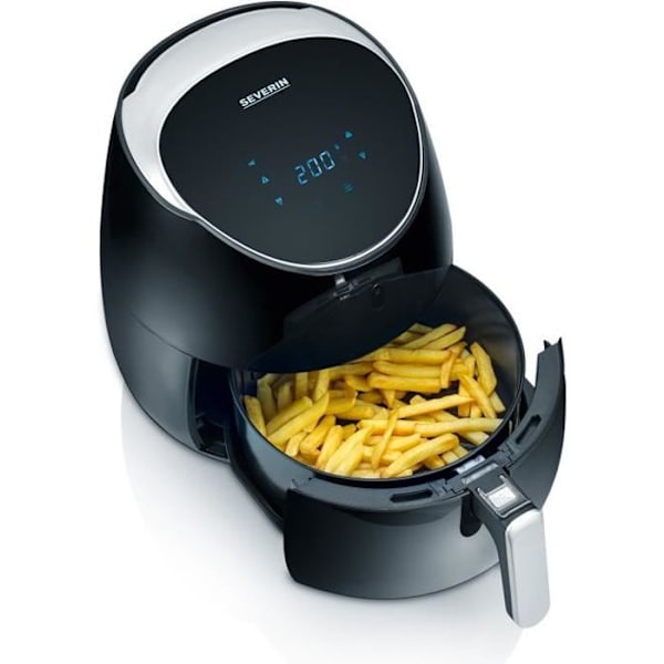 SEVERIN FR2445 XXL varmluftskokare: 5L - Oljefri fritös - 8 program - justerbar termostat - LED-display - svart / i Svart, Metallisk, Silver