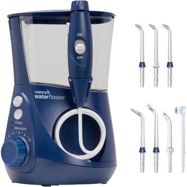 Waterpik Ultra Plus WP-663 blå hydropuls för fast montering, 10 trycknivåer, 1250 pulser/min, 1-min timer, 7 munstycken blå one size