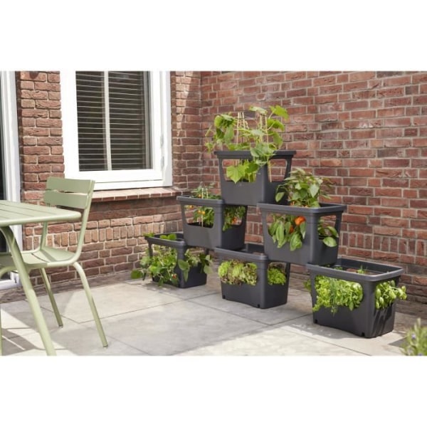 ELHO - Blomkruka - Green Basics Stack & Grow Large - Living Black - Outdoor - L 35,1 x B 50,9 x H 35,7 cm