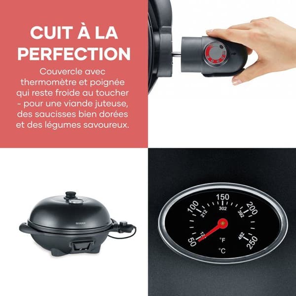 Elgrill på ben - SEVERIN - PG8541 - 2000 W - Stor grillyta Ø 41 cm - Justerbar termostat - Mattsvart