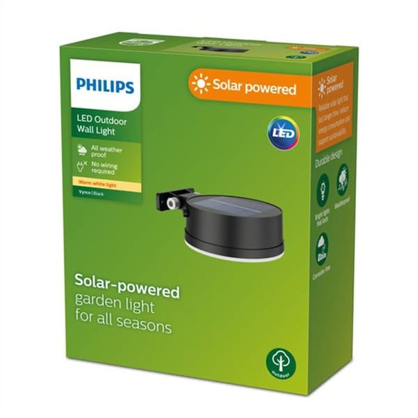 Vägglampa - PHILIPS - Vynce - Solcellsdriven rund - Svart