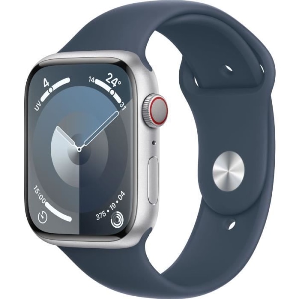 Apple Watch Series 9 GPS - 45 mm - Silver aluminiumfodral - Storm Blue Sport Band - S/M