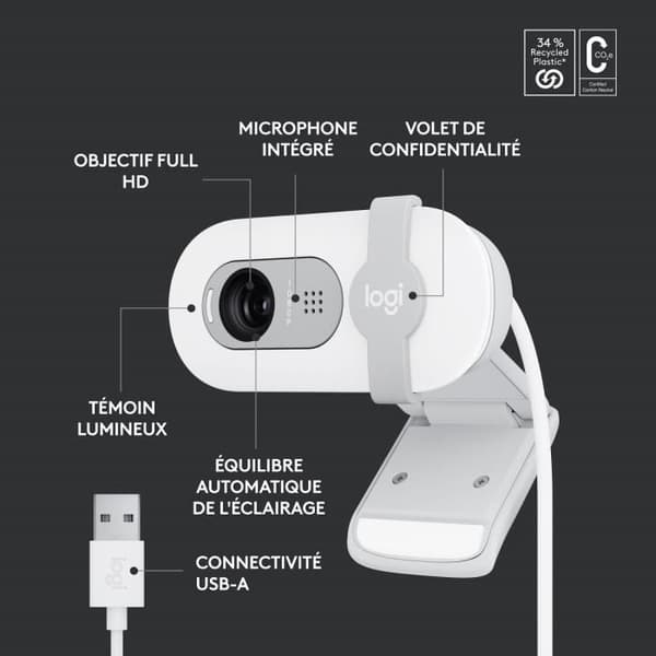 Webbkamera - Full HD 1080p - LOGITECH - Brio 100 - Integrerad mikrofon - Off-white - (960-001617)