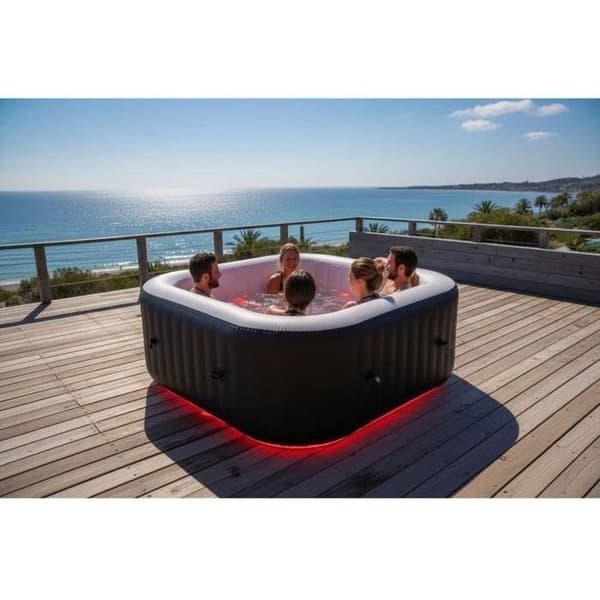 SUNSPA Square Uppblåsbart Spa 6 platser med LED-remsa