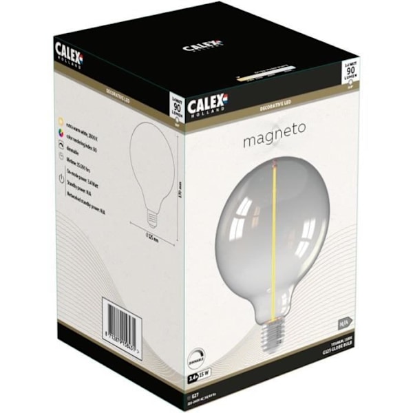 E27 LED-lampa - CALEX - MAGNETO G125 - Rak glödtråd - 3,4 W - 90 lm - 1800 K - Titanium