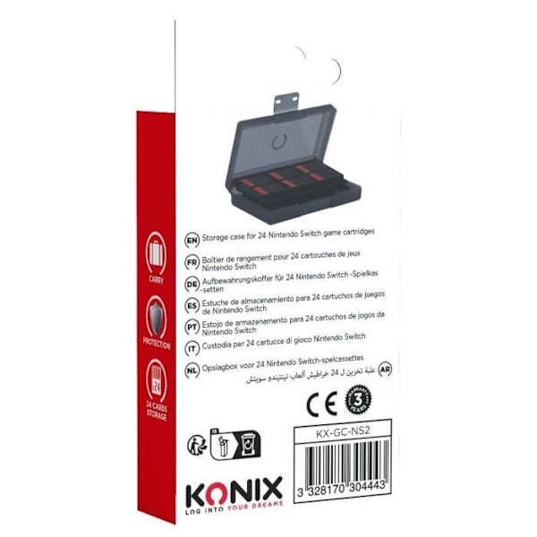 Skydds- och transportfodral - KONIX - För Nintendo Switch 2 spelkassetter - Stötsäker - 24 förvaringsfack - Svart