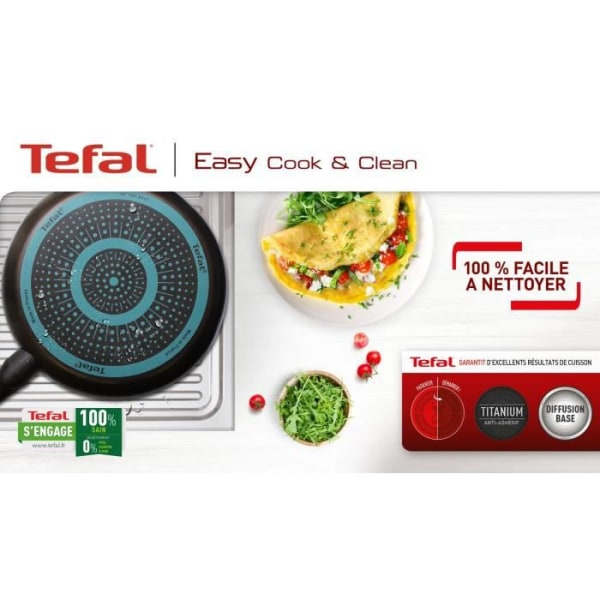 TEFAL B5544602 Easy Cook&Clean gryta 24cm (4,7L) + lock, non-stick, Thermo-Signal, Alla värmekällor utom induktion, tillverkad i Frankrike