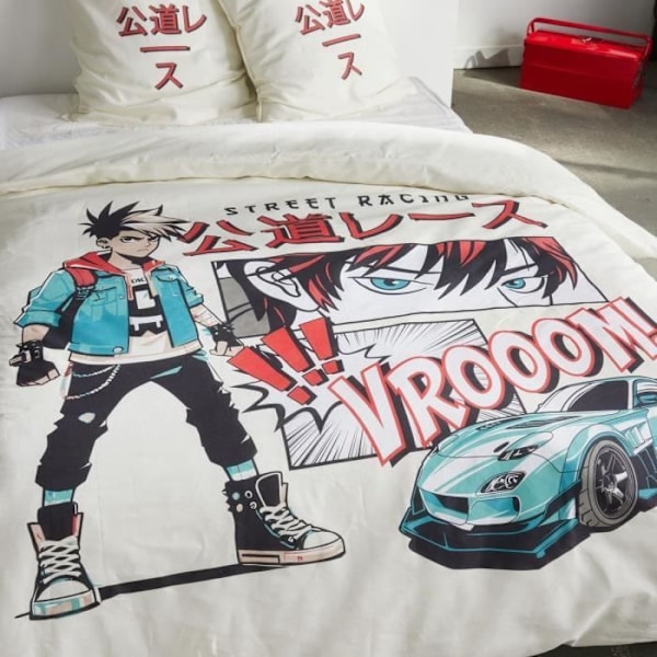 Sängkläder - IDAG - JAVA - 2 personer - 240x220 cm - Bomull - Street racing print - Vit