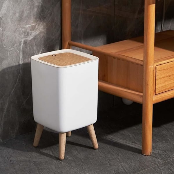 Badrum push-typ golvstående soptunna - MALMO SQUARE - KITCHEN MOVE - 10L - Designer trä