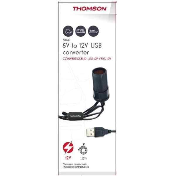 Omvandlare - THOMSON - USB till 12 V - 10 W - 120 cm kabel