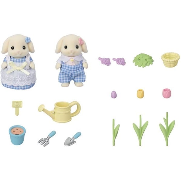Docka - SYLVANISKA FAMILJER - Bror och syster Rabbit Aries - Trädgårdsskötsel - Ledad - Flerfärgad