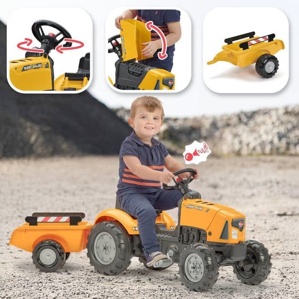 FALK SuperBuilder pedaltraktor - öppningsbar huv och släp - från 2 till 5 år