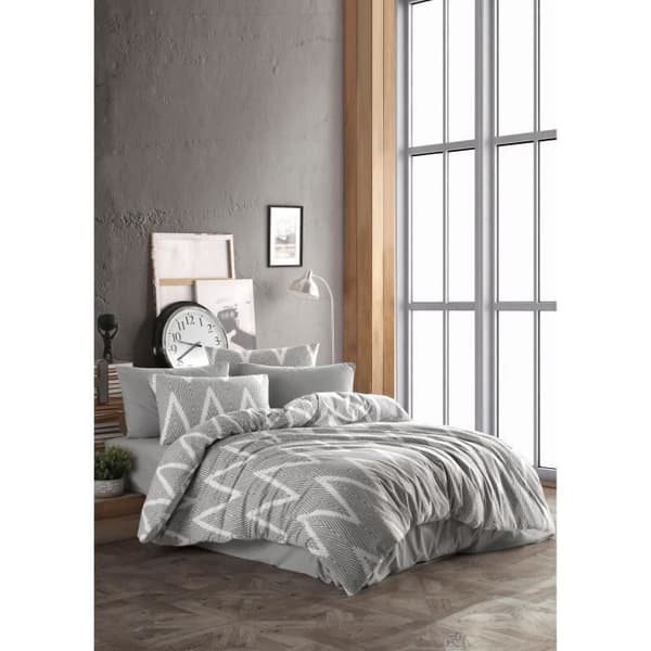 Bäddset - 1 påslakan 220 x 240 cm + 2 örngott 60 x 60 cm - 65% bomull, 35% polyester - Grå