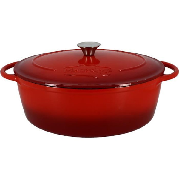 Gryta - MENASTYL - 6020102 - Oval - Emaljerat gjutjärn - Röd - 6,5 liter