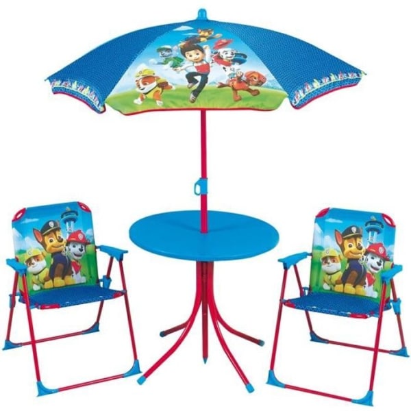 Fun House Paw Patrol trädgårdsmöbler som består av ett bord, 2 hopfällbara stolar och en parasoll för barn
