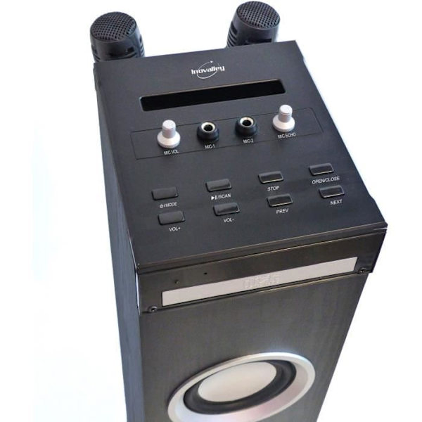 Inovalley HP49CD - Bluetooth Sound Tower - CD-spelare och karaokefunktion - 100W - FM-radio - USB-port - Aux-ingång - Svart