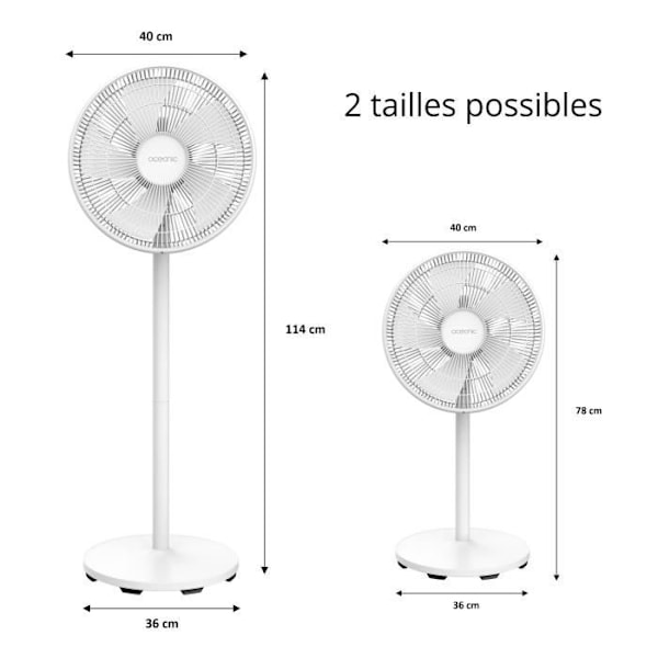 OCEANIC Digital fotfläkt - 50 W - Ø 40 cm - 3 hastigheter - Oscillerande - Tiltande - Vit