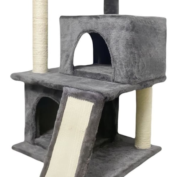 FLOPI Mörkgrå kattträd - 44,5 x 48 x 86 cm - Mörkgrå - 1 plattform, 1 lekboll, 2 kennelar, 1 ramp