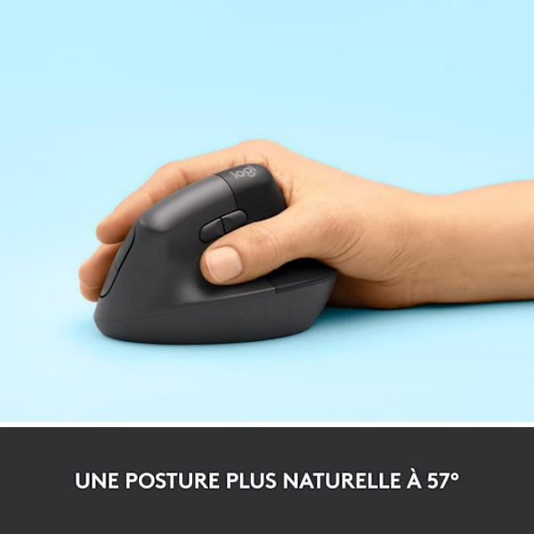 Logitech Lift Ergonomic Vertical Wireless Mouse, Bluetooth eller Logi Bolt USB-mottagare, Silent - Grafit