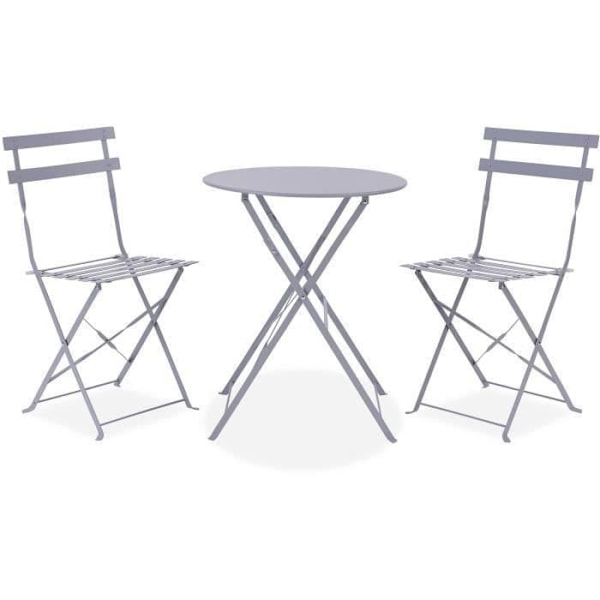 Bistroset - trädgårdsmatsats - Fällbord + 2 stolar - Struktur: stål - Färg: Grå