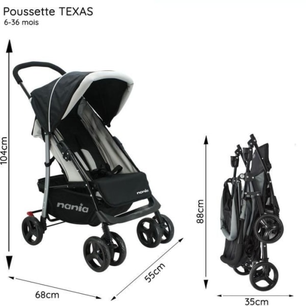 NANIA TEXAS 2 i 1 kombinerad barnvagn 0-36 månader - Justerbart ryggstöd + BEONE EVO R129 bilbarnstol 40-85 cm