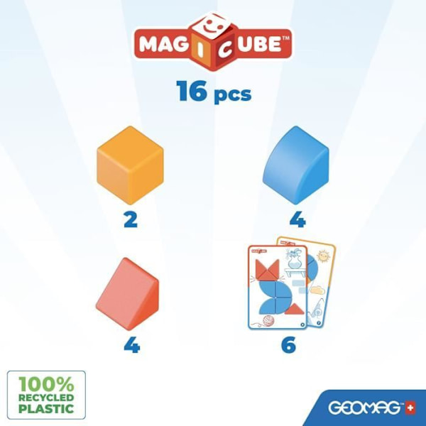 Magnetiska block - GEOMAG - Magicube-block och kort - 16 delar - Pedagogiska - Återvunnen plast