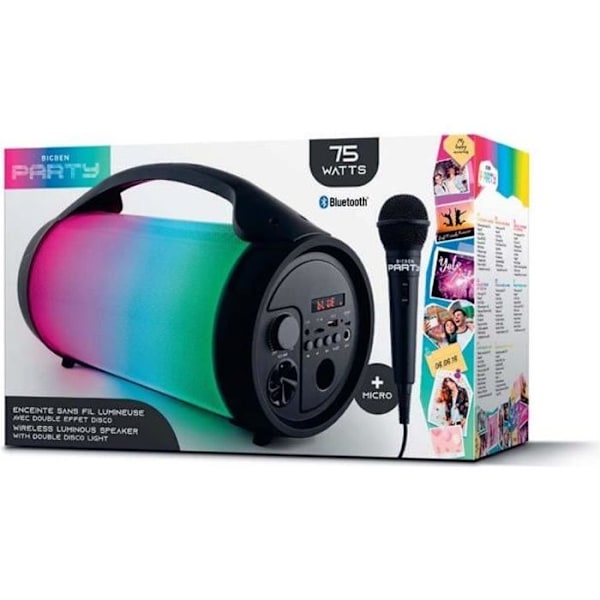 BIGBEN PARTYBTPRO Bluetooth-högtalare - USB SD AUX IN - 38 CM + TRÅDLÖS MIC Svart