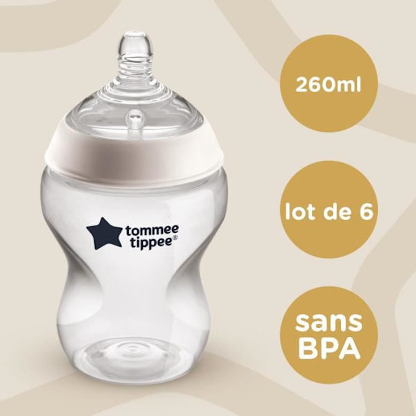Tommee Tippee - Paket med 6 Closer to Nature-flaskor - Anti-kolik ventilspene - 260ml - Fluorescerande flerfärgad