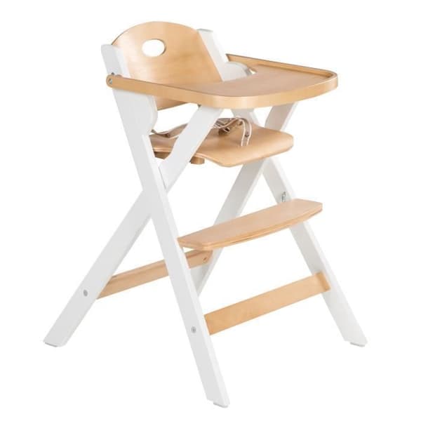 Hopfällbar barnstol - ROBA - FOLD UP SMART - Matbricka + säkerhetssele - Trä / Vit