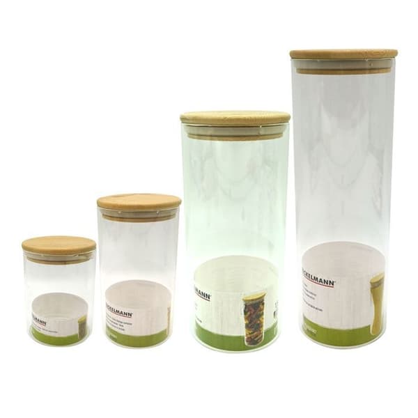 Set med 4 förvaringsbehållare i glas - FACKELMANN - Naturfärgad - Bambulock