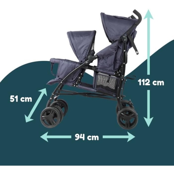 BAMBISOL barnvagn med dubbel käpp - 6-36 månader för framsätet (max 15 kg) och 0-36 månader (max 15 kg) för baksätet