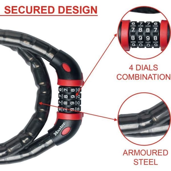 MASTER LOCK Cable Bike Lock - Perfekt för cykel, elcykel, skateboard, barnvagnar, hårtrimmers och annan utrustning