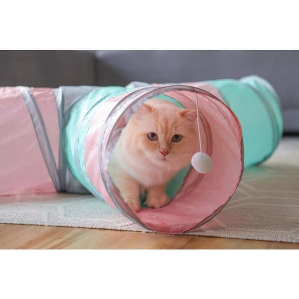 Kattunnel - KERBL - Triangel - Turkos/rosa/grå - 80 × 50 × Ø 25 cm