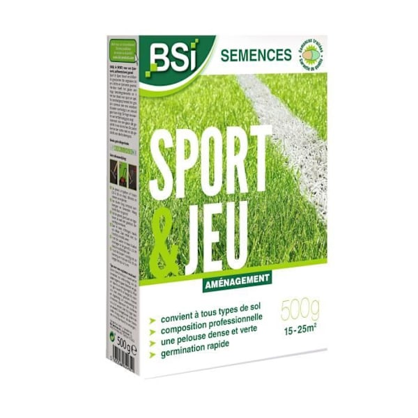 Gräsfrön - BSI - Sport & lek - Med skyddande beläggning - Hög kvalitet - upp till 25 m² - 500g