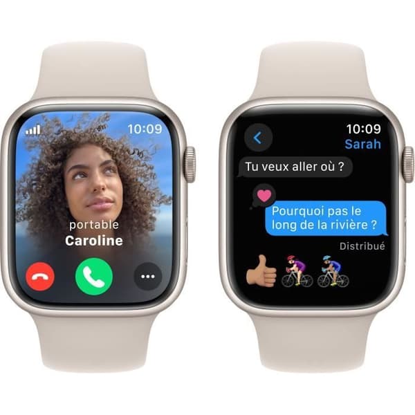 Apple Watch Series 9 GPS - 45 mm - Starlight aluminiumfodral - Starlight Sport Band - M/L