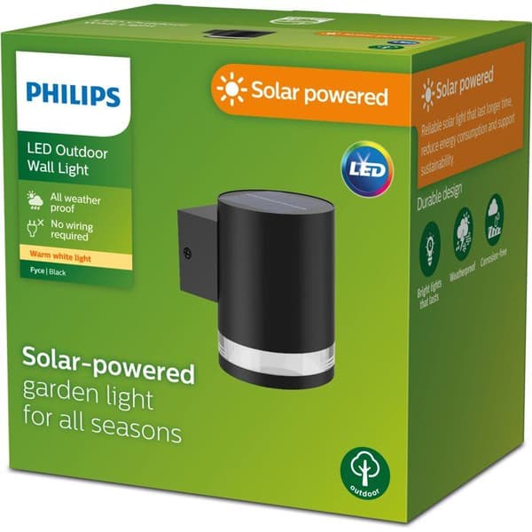 Vägglampa - PHILIPS - Fyce - solcellsdriven - Svart