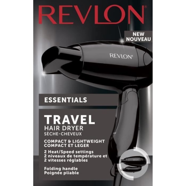 REVLON RVDR5305E - Hårtork för resor - 1200 W - 2 värmar - 2 hastigheter - Bi-spännings vikbart handtag